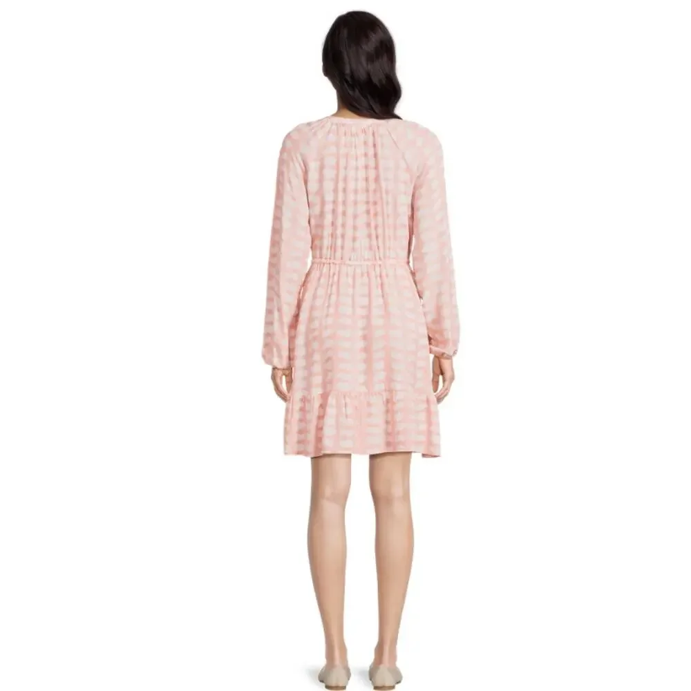 Time & Tru Women’s Boho Peasant Brushstroke Print Tie-Waist Dress in Pink Sz XL - Picture 3 of 9